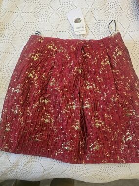 FRNCH Burgundy Mini Skirt with Gold Foil Detail